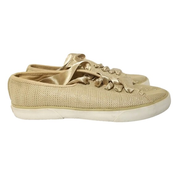 Women's Sperry size 9 Gold Shoes Sneakers Ribbon Lace Up Sparkle STS82739 Great! - Picture 1 of 8